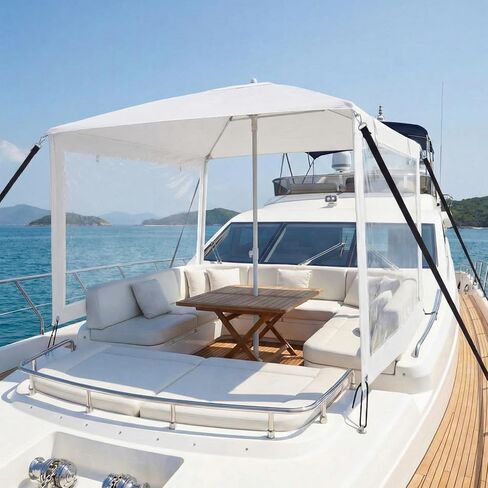 Briwooody Boat Umbrella Sun Shade with Sidewalls Kit 6' x 6' Boat Sun Cover Anti-Ultraviolet, Adjustable Aluminum Pole to 8 Feet with Ropes and Storage Bag Fits Most Boats and Benches in Saudi Arabia