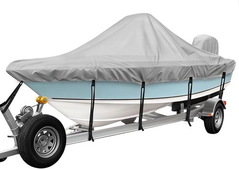 غطاء قارب وحدة التحكم المركزية، 17'-19'ft مقاوم للماء 900D PU غطاء قارب قابل للقطر للخدمة الشاقة لقارب وحدة التحكم المركزية، قماش بوليستر مقاوم للأشعة فوق البنفسجية من الدرجة البحرية مع غطاء محرك، رمادي in Kuwait