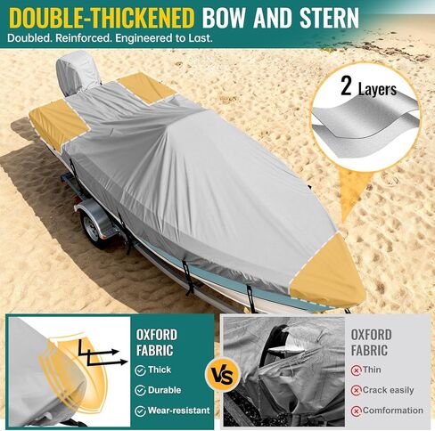 غطاء قارب وحدة التحكم المركزية، 17'-19'ft مقاوم للماء 900D PU غطاء قارب قابل للقطر للخدمة الشاقة لقارب وحدة التحكم المركزية، قماش بوليستر مقاوم للأشعة فوق البنفسجية من الدرجة البحرية مع غطاء محرك، رمادي in Kuwait