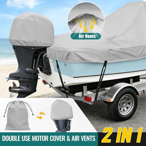 غطاء قارب وحدة التحكم المركزية، 17'-19'ft مقاوم للماء 900D PU غطاء قارب قابل للقطر للخدمة الشاقة لقارب وحدة التحكم المركزية، قماش بوليستر مقاوم للأشعة فوق البنفسجية من الدرجة البحرية مع غطاء محرك، رمادي in Kuwait