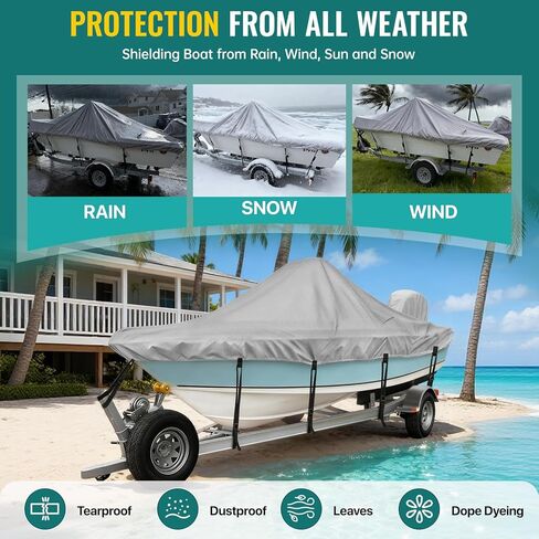 غطاء قارب وحدة التحكم المركزية، 17'-19'ft مقاوم للماء 900D PU غطاء قارب قابل للقطر للخدمة الشاقة لقارب وحدة التحكم المركزية، قماش بوليستر مقاوم للأشعة فوق البنفسجية من الدرجة البحرية مع غطاء محرك، رمادي in Kuwait