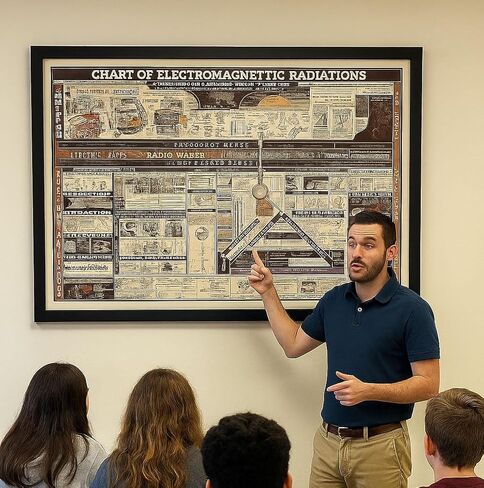 مخطط الإشعاعات الكهرومغناطيسية بواسطة W.M. شركة ويلش العلمية حوالي عام 1944 | ملصق مطبوع فني لتزيين الحائط العتيق | 16 × 24 بوصة (406 × 610 ملم) على القماش in Kuwait