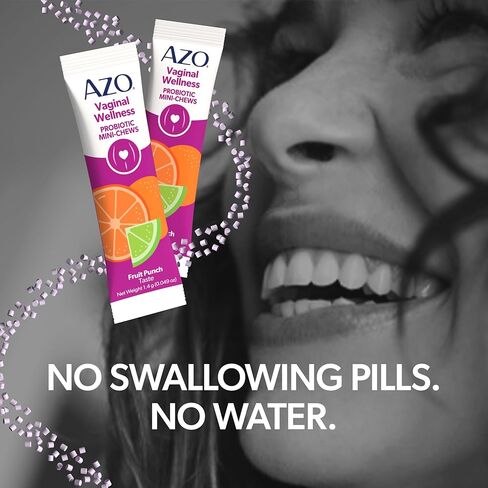 AZO Vaginal Probiotic Mini-Chews for Women, Supports Healthy Vaginal Odor, Healthy Vaginal Flora, Yeast Balance and pH*, Delicious Fruit Punch Taste, 14 Count in Kuwait