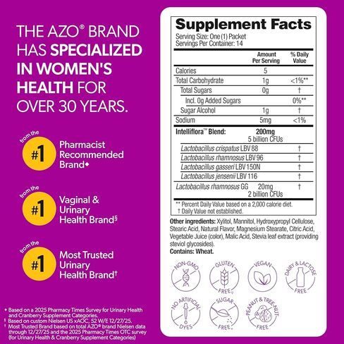 AZO Vaginal Probiotic Mini-Chews for Women, Supports Healthy Vaginal Odor, Healthy Vaginal Flora, Yeast Balance and pH*, Delicious Fruit Punch Taste, 14 Count in Kuwait