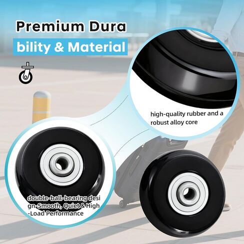 مجموعة استبدال عجلات الأمتعة مكونة من 4 قطع - عجلة بديلة لعجلات الحقيبة مقاس 50 مم × 18 مم للأمتعة، مجموعة أدوات إصلاح عجلات دوارة مطاطية سوداء لحقيبة السفر in Kuwait