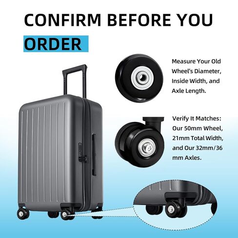 مجموعة استبدال عجلات الأمتعة مكونة من 4 قطع - عجلة بديلة لعجلات الحقيبة مقاس 50 مم × 18 مم للأمتعة، مجموعة أدوات إصلاح عجلات دوارة مطاطية سوداء لحقيبة السفر in Kuwait