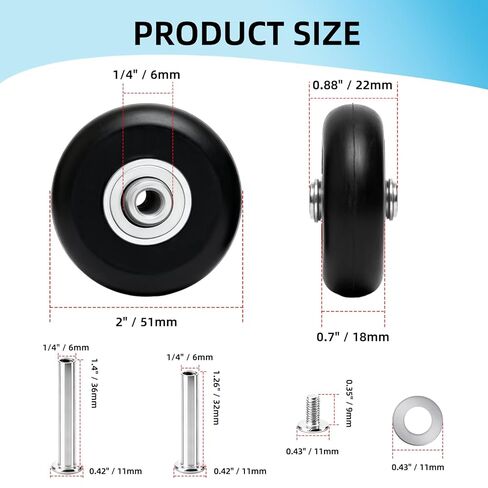 مجموعة استبدال عجلات الأمتعة مكونة من 4 قطع - عجلة بديلة لعجلات الحقيبة مقاس 50 مم × 18 مم للأمتعة، مجموعة أدوات إصلاح عجلات دوارة مطاطية سوداء لحقيبة السفر in Kuwait