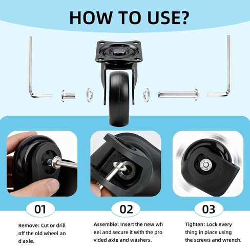 مجموعة استبدال عجلات الأمتعة مكونة من 4 قطع - عجلة بديلة لعجلات الحقيبة مقاس 50 مم × 18 مم للأمتعة، مجموعة أدوات إصلاح عجلات دوارة مطاطية سوداء لحقيبة السفر in Kuwait