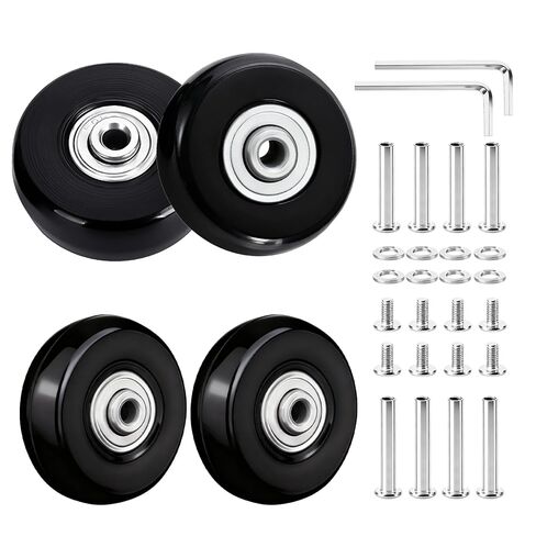 مجموعة استبدال عجلات الأمتعة مكونة من 4 قطع - عجلة بديلة لعجلات الحقيبة مقاس 50 مم × 18 مم للأمتعة، مجموعة أدوات إصلاح عجلات دوارة مطاطية سوداء لحقيبة السفر in Kuwait