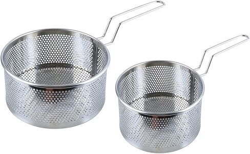 baskets，Fryer Basket, Fryer Basket/Skimmer Spoon Stainless Steel Frying Basket Kitchen Frying Basket Noodle Dumpling Strainer Frying Pan Frying Basket Strainer Basket(Large) in Saudi Arabia