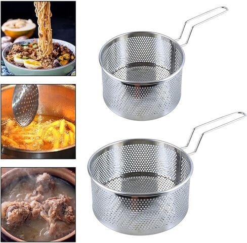 baskets，Fryer Basket, Fryer Basket/Skimmer Spoon Stainless Steel Frying Basket Kitchen Frying Basket Noodle Dumpling Strainer Frying Pan Frying Basket Strainer Basket(Large) in Saudi Arabia