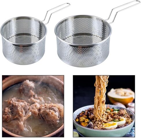 baskets，Fryer Basket, Fryer Basket/Skimmer Spoon Stainless Steel Frying Basket Kitchen Frying Basket Noodle Dumpling Strainer Frying Pan Frying Basket Strainer Basket(Large) in Saudi Arabia