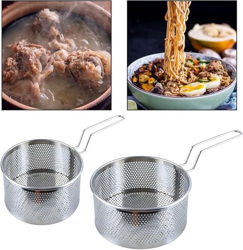 baskets，Fryer Basket, Fryer Basket/Skimmer Spoon Stainless Steel Frying Basket Kitchen Frying Basket Noodle Dumpling Strainer Frying Pan Frying Basket Strainer Basket(Large) in Saudi Arabia