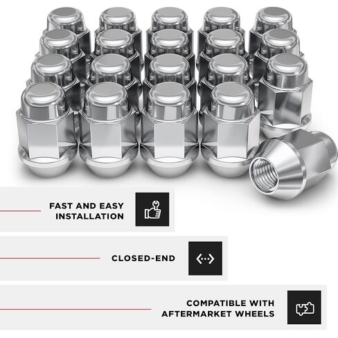 صواميل العروة المنتفخة M12x1.50 من White Knight (سداسي 13/16 بوصة) لاختيار عجلات ما بعد البيع والمصنع سهلة التركيب من الفولاذ الكربوني المتين مع لمسة نهائية أنيقة من الكروم بطبقة ثلاثية - 1707-20AM (20 حزمة) in Saudi Arabia