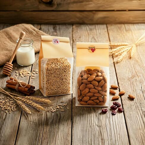 50 Pcs Cookie Bags with 2 Styles Cute Stickers, Sourdough Paper with Window, 50% Thicker 10.2x3.9x3.5in Bakery Bags for Storage Cookies, Snacks, Candies in Saudi Arabia