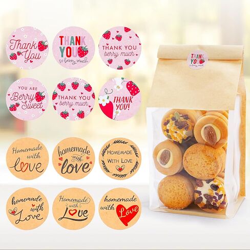 50 Pcs Cookie Bags with 2 Styles Cute Stickers, Sourdough Paper with Window, 50% Thicker 10.2x3.9x3.5in Bakery Bags for Storage Cookies, Snacks, Candies in Saudi Arabia