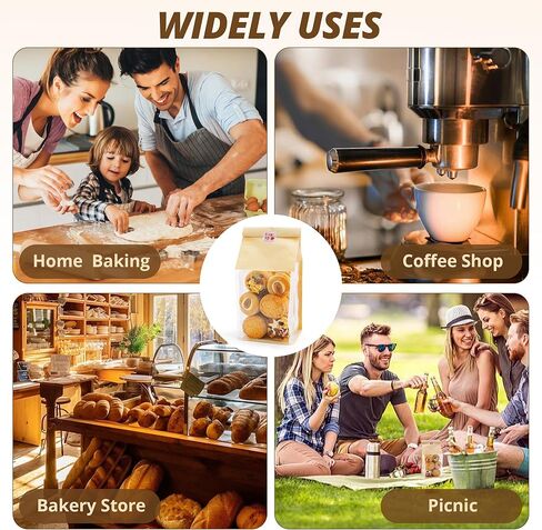 50 Pcs Cookie Bags with 2 Styles Cute Stickers, Sourdough Paper with Window, 50% Thicker 10.2x3.9x3.5in Bakery Bags for Storage Cookies, Snacks, Candies in Saudi Arabia