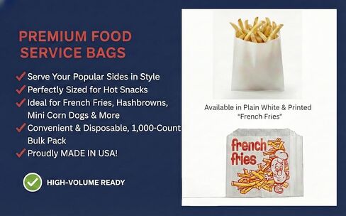 Food Service Paper Bags for Fries, Hashbrowns & Hot Foods - 5.5x4 inch, 1000 Count White Takeout Bags in Saudi Arabia