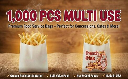 Food Service Paper Bags for Fries, Hashbrowns & Hot Foods - 5.5x4 inch, 1000 Count White Takeout Bags in Saudi Arabia