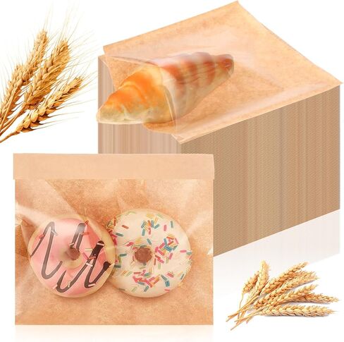 300 Pcs Heat Sealable Cookie Packaging Bags With Window, 7.1 x 7.5 Inch Bakery Pastry Bags with Window, Heat Sealable Grease Resistant Paper to Go Bake Sleeves for Gift Giving Donut Bread Sandwich in Saudi Arabia