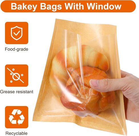 300 Pcs Heat Sealable Cookie Packaging Bags With Window, 7.1 x 7.5 Inch Bakery Pastry Bags with Window, Heat Sealable Grease Resistant Paper to Go Bake Sleeves for Gift Giving Donut Bread Sandwich in Saudi Arabia