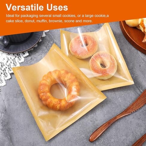 300 Pcs Heat Sealable Cookie Packaging Bags With Window, 7.1 x 7.5 Inch Bakery Pastry Bags with Window, Heat Sealable Grease Resistant Paper to Go Bake Sleeves for Gift Giving Donut Bread Sandwich in Saudi Arabia