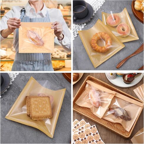 300 Pcs Heat Sealable Cookie Packaging Bags With Window, 7.1 x 7.5 Inch Bakery Pastry Bags with Window, Heat Sealable Grease Resistant Paper to Go Bake Sleeves for Gift Giving Donut Bread Sandwich in Saudi Arabia