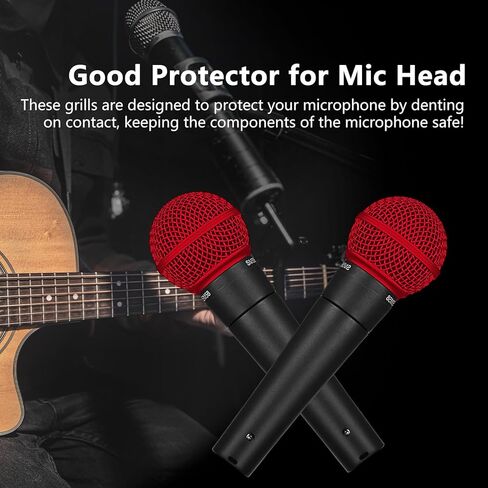 شبكة بديلة لميكروفون Musiin لـ Shure SM58، SM58-LC، SM58S، BETA 58A، SV100، PGX24، SLX4 غطاء رأس الميكروفون، شبكة رأس كرة الميكروفون، أجزاء رأس الالتقاط (حزمتان أحمرتان) in Saudi Arabia