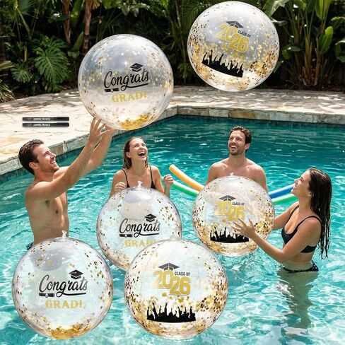 Seenelling 8 Pcs 2026 Graduation Beach Balls 13" Inflatable Congrats Grad Pool Party Balls with 2 Black Markers Class of 2026 Decorations Graduation Party Favors for Graduates Seniors College in Saudi Arabia