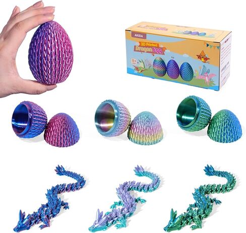 Akida 3 حزم بيض التنين مع التنين داخل ، لعبة Dragon Egg Egg المطبوعة ثلاثية الأبعاد ، بيض التنين ثلاثي الأبعاد مع التنين داخل ، بيض التنين الغامض ، وتخزين سلة عيد الفصح in Saudi Arabia