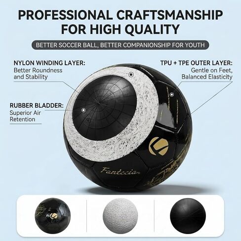 كرة القدم مقاس 5، كرة قدم من جلد البولي يوريثان للاستخدام الداخلي والخارجي للشباب والكبار، كرة قدم سوداء مع طباعة ذهبية in Kuwait