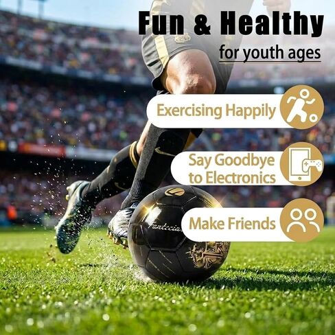 كرة القدم مقاس 5، كرة قدم من جلد البولي يوريثان للاستخدام الداخلي والخارجي للشباب والكبار، كرة قدم سوداء مع طباعة ذهبية in Kuwait