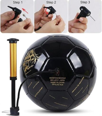 كرة القدم مقاس 5، كرة قدم من جلد البولي يوريثان للاستخدام الداخلي والخارجي للشباب والكبار، كرة قدم سوداء مع طباعة ذهبية in Kuwait
