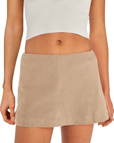 SENSERISE Womens Cotton Linen Skorts Mini Skirt with Shorts Underneath Short A Line Skirts Summer Beach Outfits in Kuwait