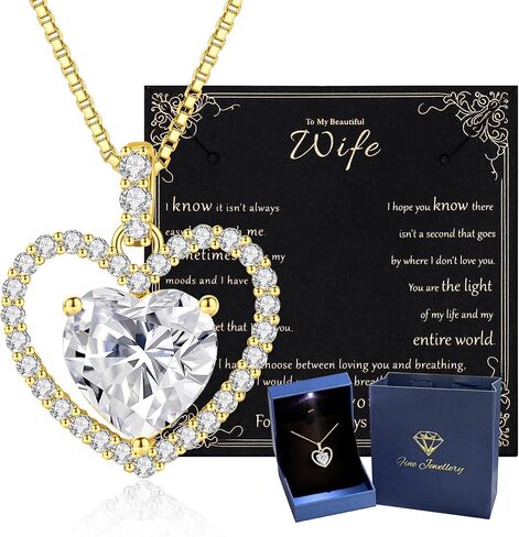 2CT Moissanite Heart Necklace Gifts for Women,S925 Sterling Silver Jewelry for Wife,Anniversary Birthday Present for Wife Women Her,Jewelry Gifts for Girlfriend,Mom,18K Gold/White Gold Filled in Saudi Arabia