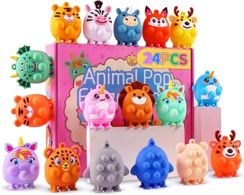 12 PCS Party Favors for Kids, Silicone Animal Pop Fidget Toys with Suction, Birthday Gifts for Boy Girls, Treasure Box Toys, Goodie Bag Stuffers, Prizes for Kids, Pinata Stuffers in Kuwait