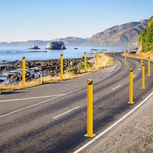 Safety Bollard, ExploreHorizon 6 Packs 42 Inch Height Bollard Post, 4.5 Inch Diameter, Yellow Safety Steel Bollard Post, with 24 Anchor Bolts, for Traffic Control, Driveway Barrier, Parking Pole in Saudi Arabia