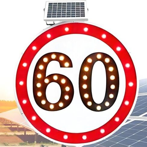 Nighttime Roads Traffic Feedback Speed Limit Sign, LED FIashing Solar Powered Speed Limit 60 MPH Sign, Heavy Aluminum Rust-Proof Metal Frame, Simple to Mount 800mm/31.5\ in Saudi Arabia