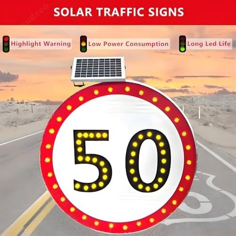 Nighttime Roads Traffic Feedback Speed Limit Sign, LED FIashing Solar Powered Speed Limit 60 MPH Sign, Heavy Aluminum Rust-Proof Metal Frame, Simple to Mount 800mm/31.5\ in Saudi Arabia