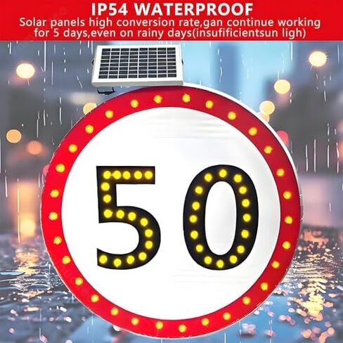 Nighttime Roads Traffic Feedback Speed Limit Sign, LED FIashing Solar Powered Speed Limit 60 MPH Sign, Heavy Aluminum Rust-Proof Metal Frame, Simple to Mount 800mm/31.5\ in Saudi Arabia