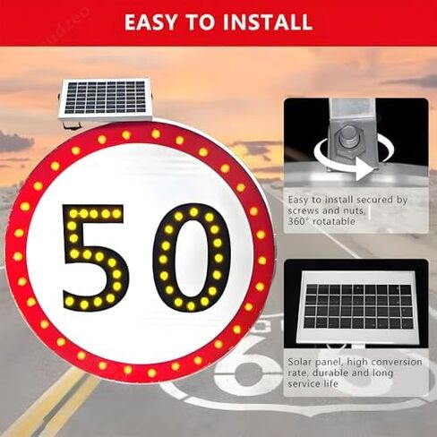 Nighttime Roads Traffic Feedback Speed Limit Sign, LED FIashing Solar Powered Speed Limit 60 MPH Sign, Heavy Aluminum Rust-Proof Metal Frame, Simple to Mount 800mm/31.5\ in Saudi Arabia