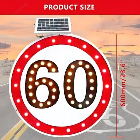 Nighttime Roads Traffic Feedback Speed Limit Sign, LED FIashing Solar Powered Speed Limit 60 MPH Sign, Heavy Aluminum Rust-Proof Metal Frame, Simple to Mount 800mm/31.5\ in Saudi Arabia