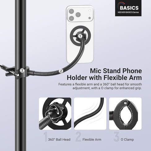 NEEWER BASICS Magnetic Phone Holder for Mic Stand with Flexible Tube, Magnet Adjustable Boom Pole Arm Mount Compatible with iPhone Android Samsung for Microphone Music Guitar Audio Recording, MS040 in Saudi Arabia