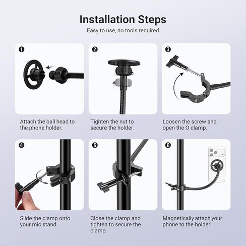 NEEWER BASICS Magnetic Phone Holder for Mic Stand with Flexible Tube, Magnet Adjustable Boom Pole Arm Mount Compatible with iPhone Android Samsung for Microphone Music Guitar Audio Recording, MS040 in Saudi Arabia