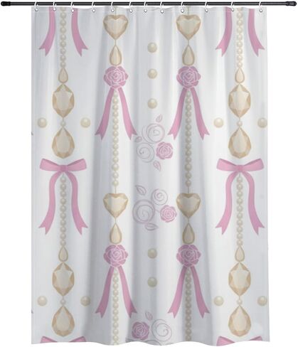 ستارة دش على شكل زهور وردية مع خطافات، ستارة دش صيفية مقاومة للماء للمزرعة، ستائر أفريقية من القماش قابلة للغسل لقضاء العطلات في إكسسوارات الحمام بوهو 72 × 72 بوصة in Kuwait