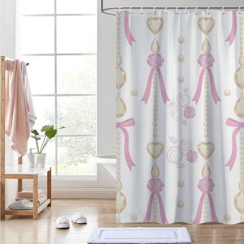 ستارة دش على شكل زهور وردية مع خطافات، ستارة دش صيفية مقاومة للماء للمزرعة، ستائر أفريقية من القماش قابلة للغسل لقضاء العطلات في إكسسوارات الحمام بوهو 72 × 72 بوصة in Kuwait