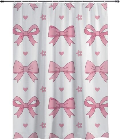 نسيج ستارة دش على شكل قلب زهري مع خطافات، ستارة دش جمالية صيفية مقاومة للماء، ستائر جمالية للعطلات من القماش قابلة للغسل للمشي في ديكور حمام لطيف 60 × 72 بوصة in Kuwait