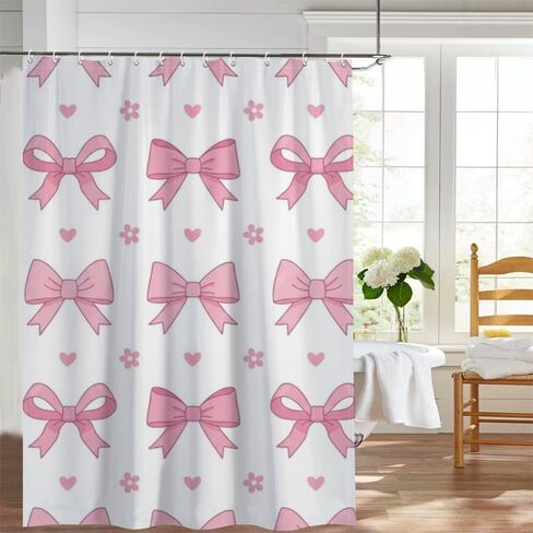 نسيج ستارة دش على شكل قلب زهري مع خطافات، ستارة دش جمالية صيفية مقاومة للماء، ستائر جمالية للعطلات من القماش قابلة للغسل للمشي في ديكور حمام لطيف 60 × 72 بوصة in Kuwait