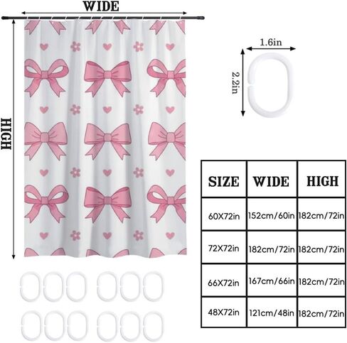 نسيج ستارة دش على شكل قلب زهري مع خطافات، ستارة دش جمالية صيفية مقاومة للماء، ستائر جمالية للعطلات من القماش قابلة للغسل للمشي في ديكور حمام لطيف 60 × 72 بوصة in Kuwait