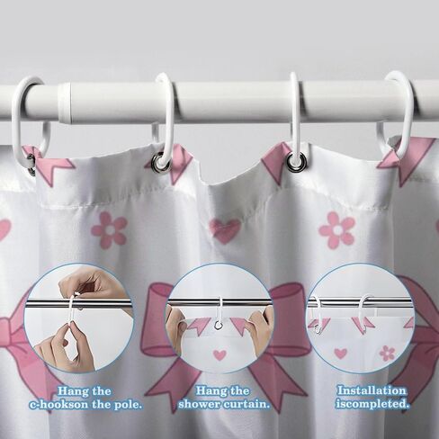 نسيج ستارة دش على شكل قلب زهري مع خطافات، ستارة دش جمالية صيفية مقاومة للماء، ستائر جمالية للعطلات من القماش قابلة للغسل للمشي في ديكور حمام لطيف 60 × 72 بوصة in Kuwait